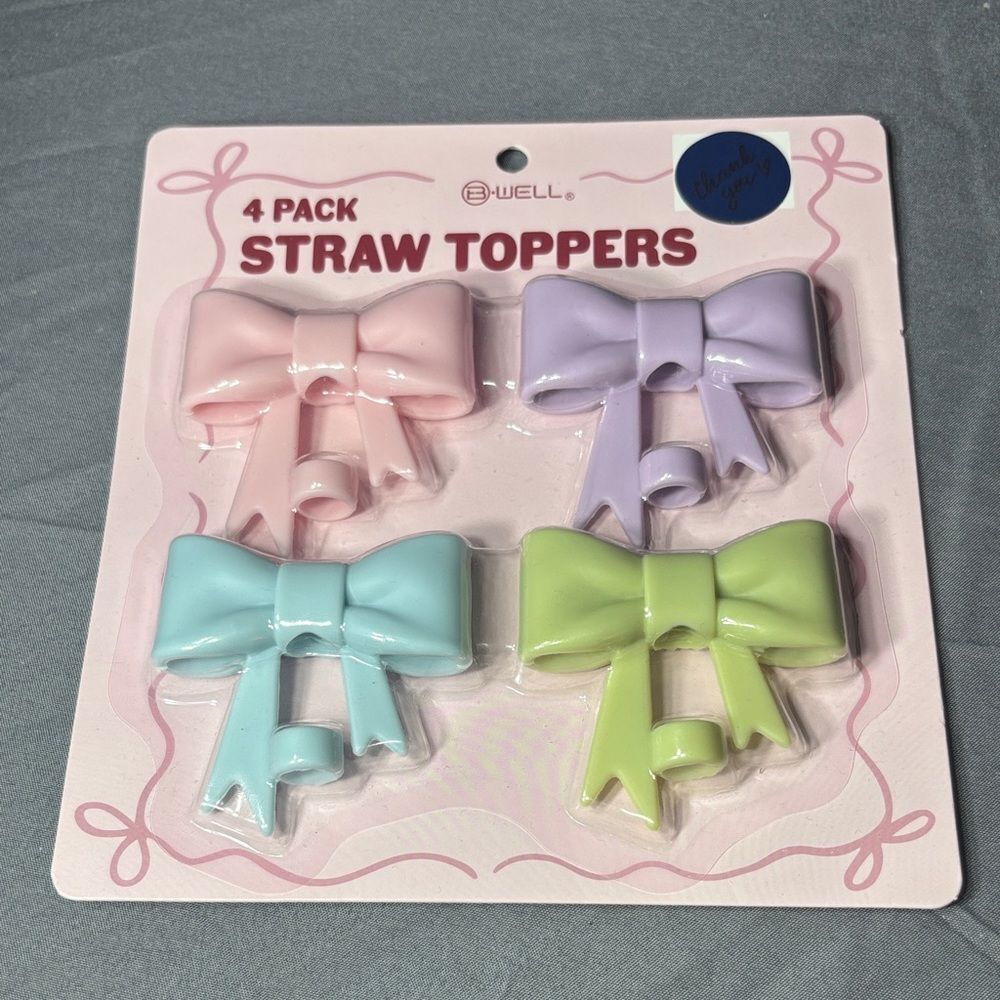 4 Pack New Bow Straw Toppers